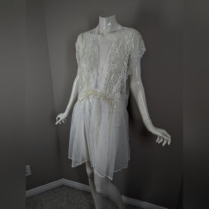 Vintage Val Mode White Lace Bridal Lingerie Dress Sheer Nylon USA S